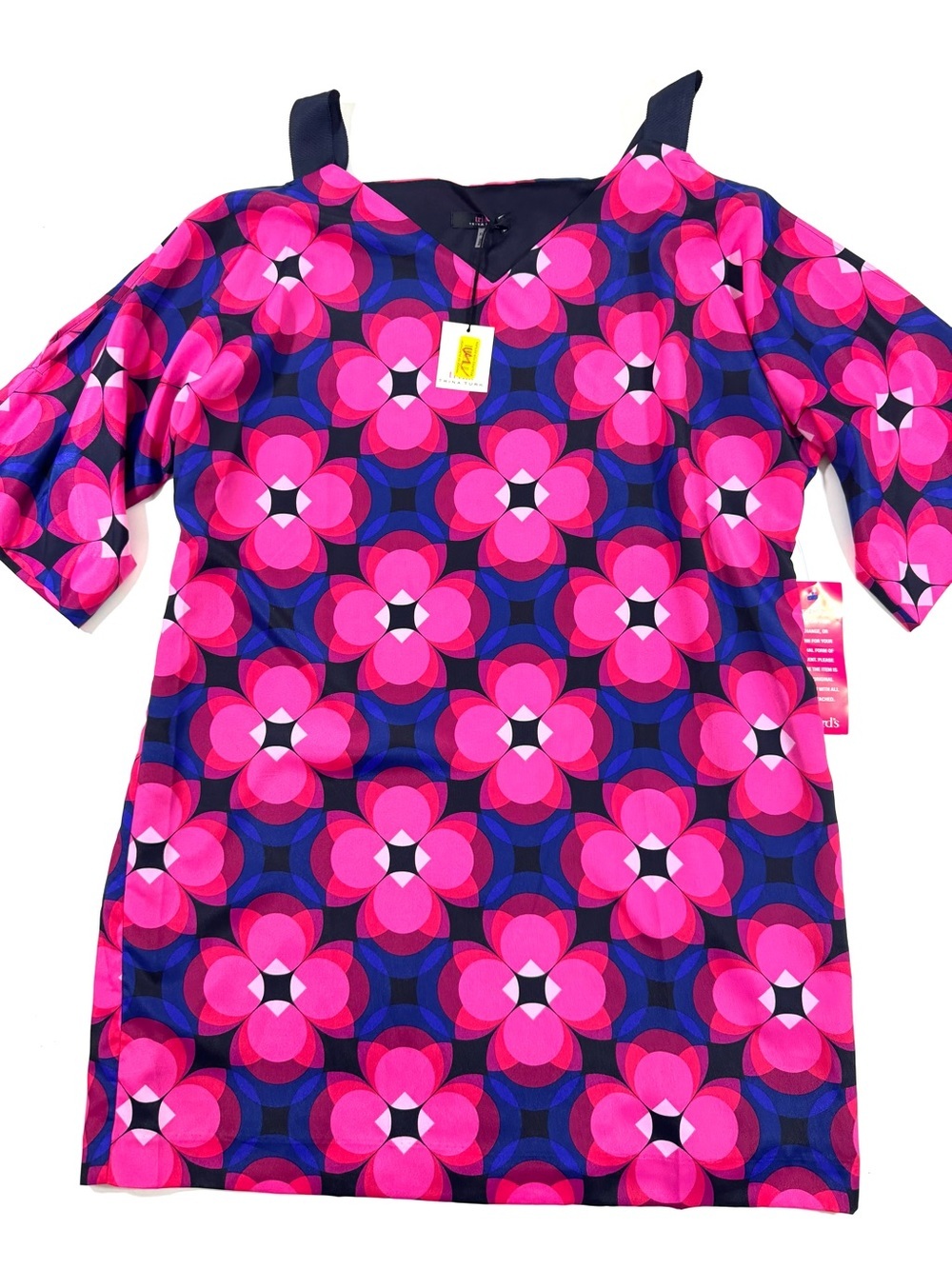 New Trina Turk Cold Shoulder Shift Dress Retro Geo Print